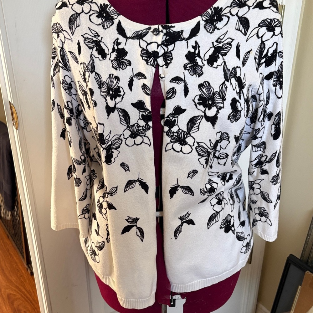 Kim Rogers Black and White Floral Sweater